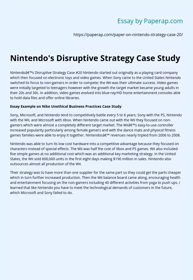 Nintendo's Disruptive Strategy Case Study