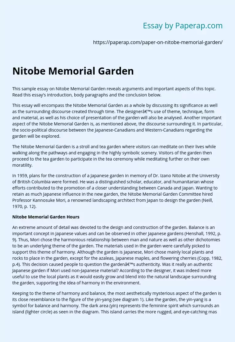 Nitobe Memorial Garden Hours