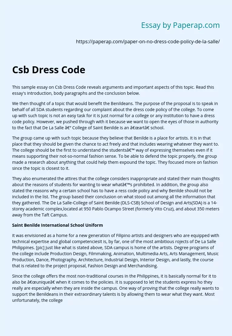 CSB Dress Code Essay