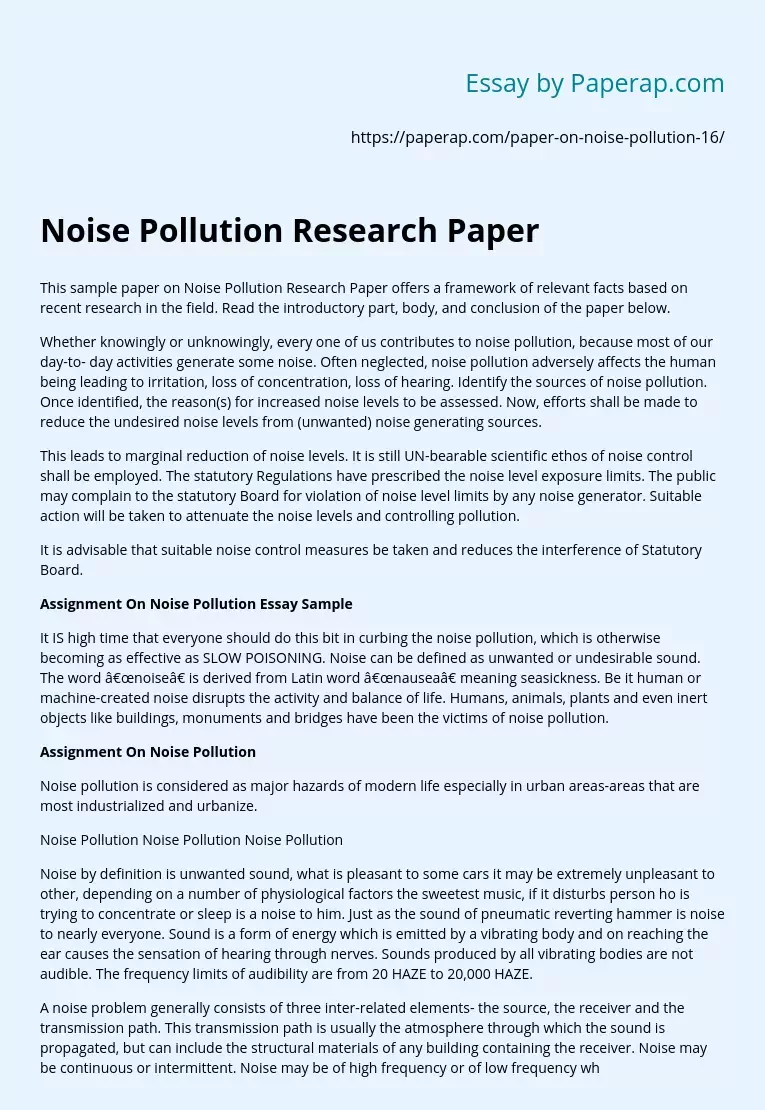 Noise Pollution Research Paper