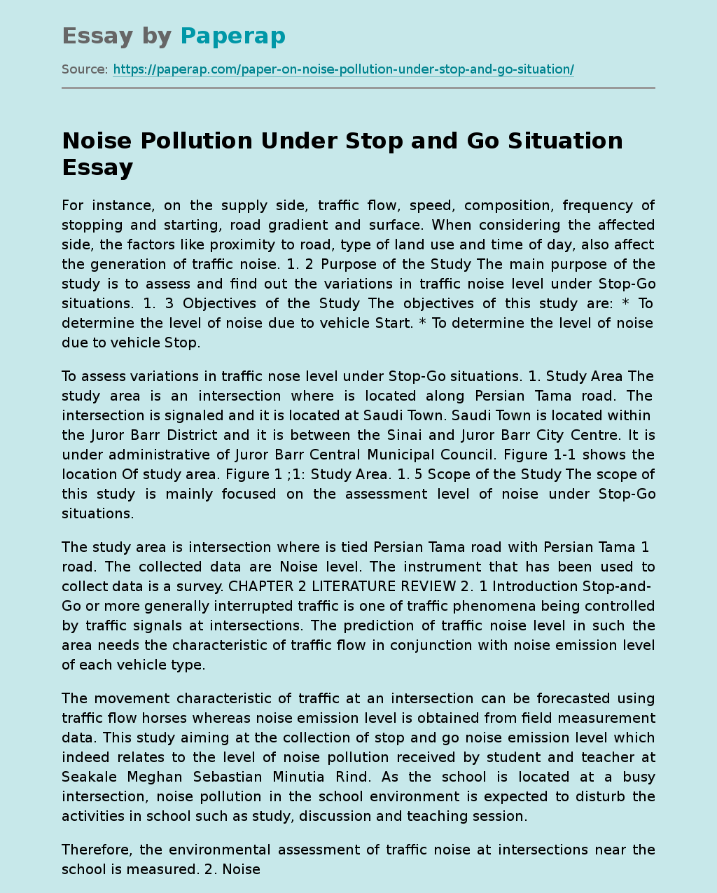 Noise Pollution Under Stop and Go Situation