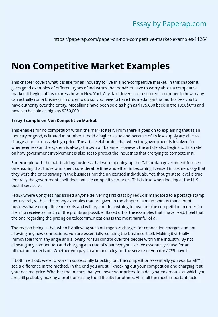 Non Competitive Market Examples