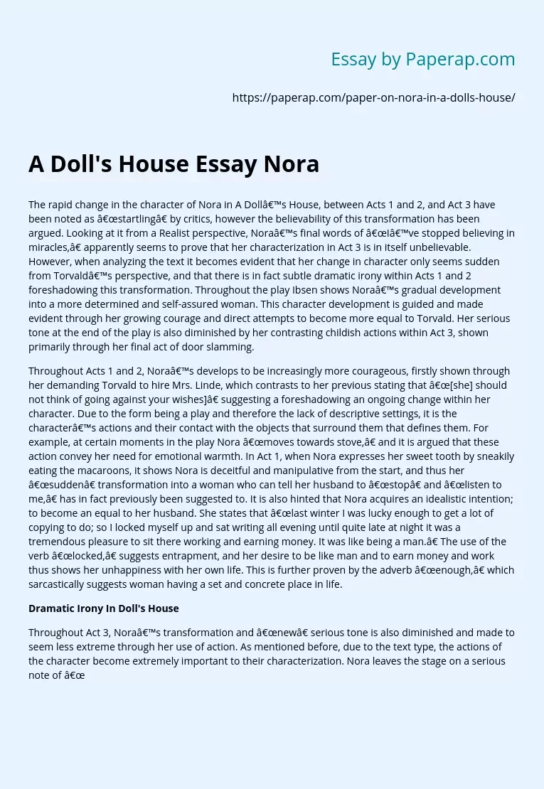 A Doll's House Essay Nora