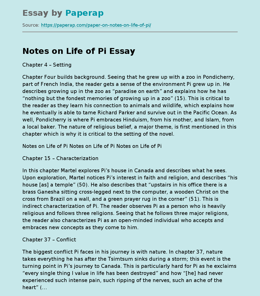 life of pi essay notes