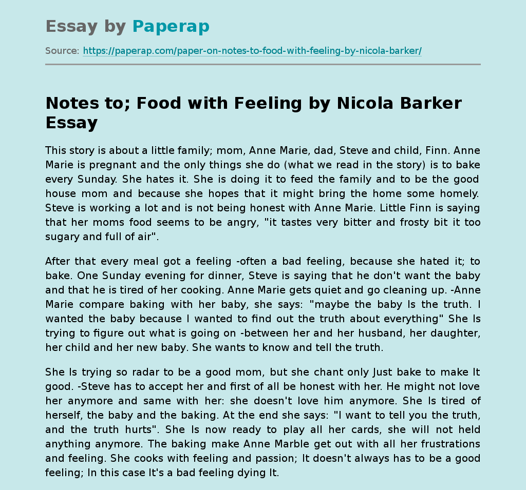 Notes to; Food with Feeling by Nicola Barker