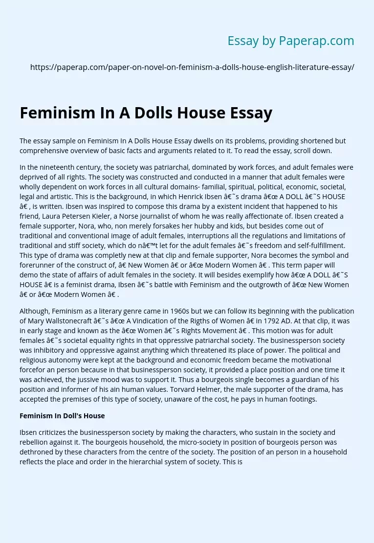 Feminism In A Dolls House Essay