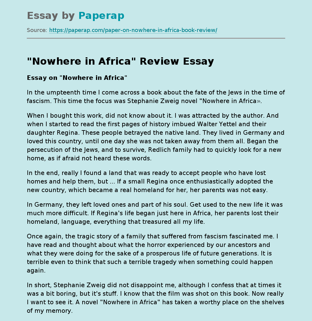 "Nowhere in Africa" Review