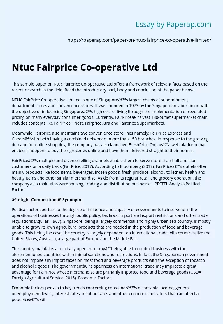 Ntuc Fairprice Co-operative Ltd
