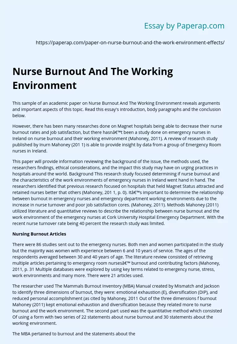 Nurse Burnout And The Working Environment