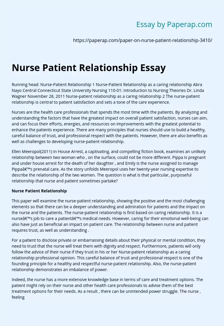 Nurse Patient Relationship Essay
