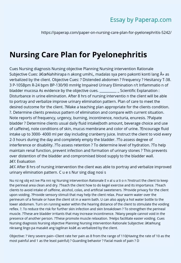 Nursing Care Plan for Pyelonephritis