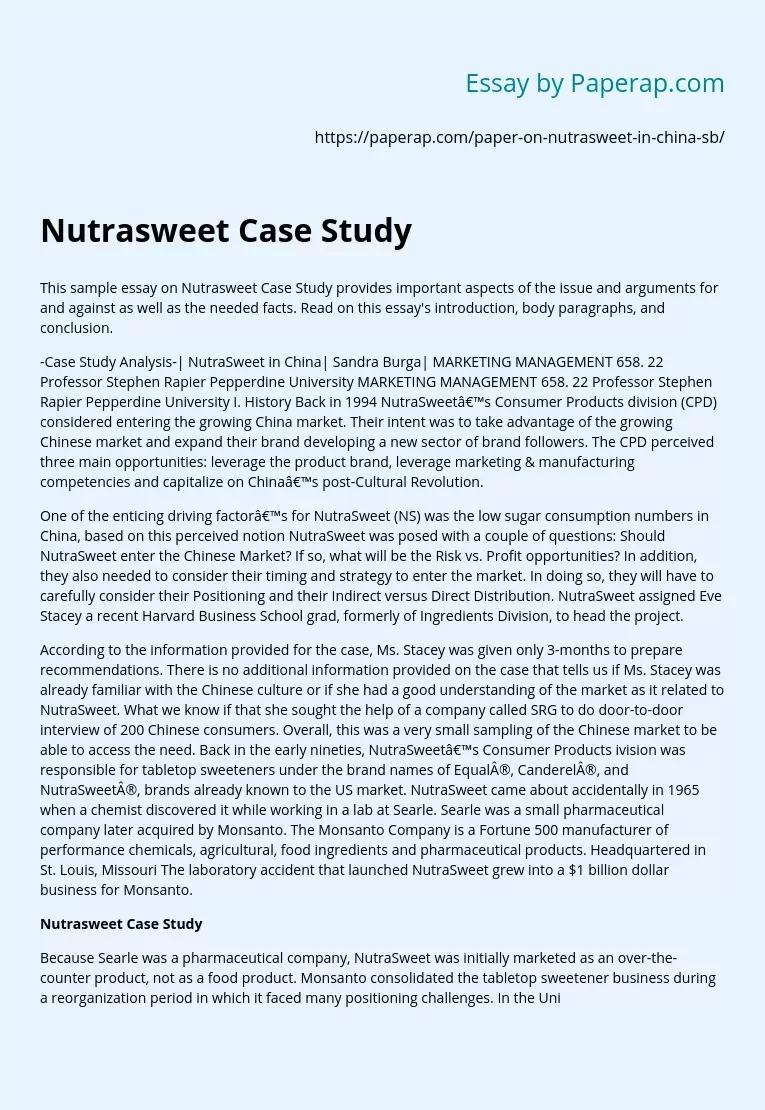 Nutrasweet Case Study