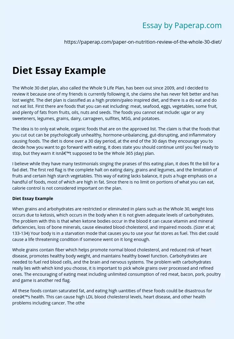 Diet Essay Example