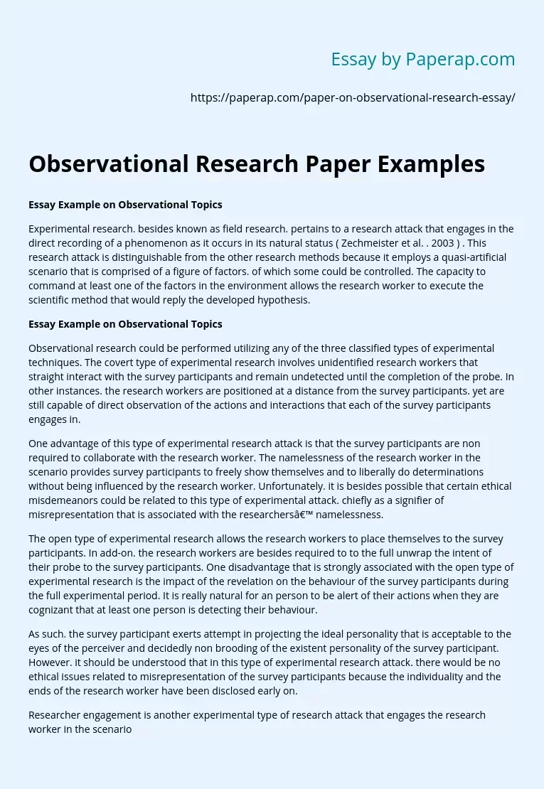 Observational Research Paper Examples