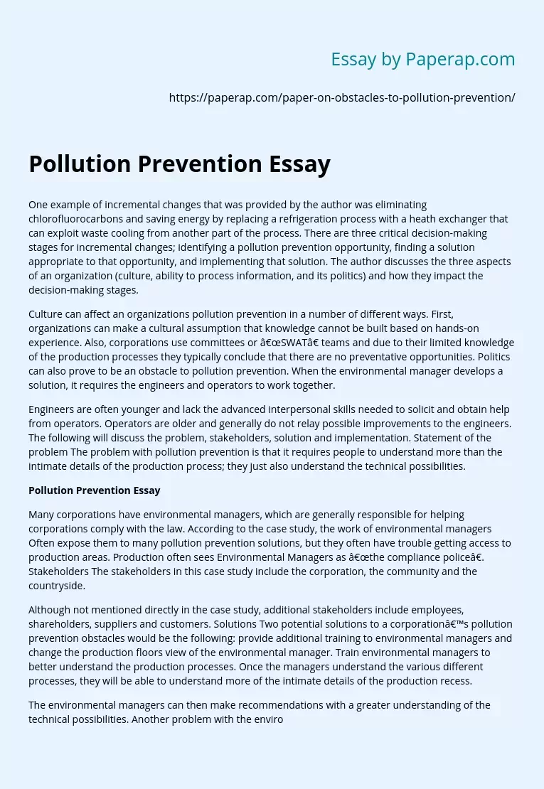 pollution prevention essay