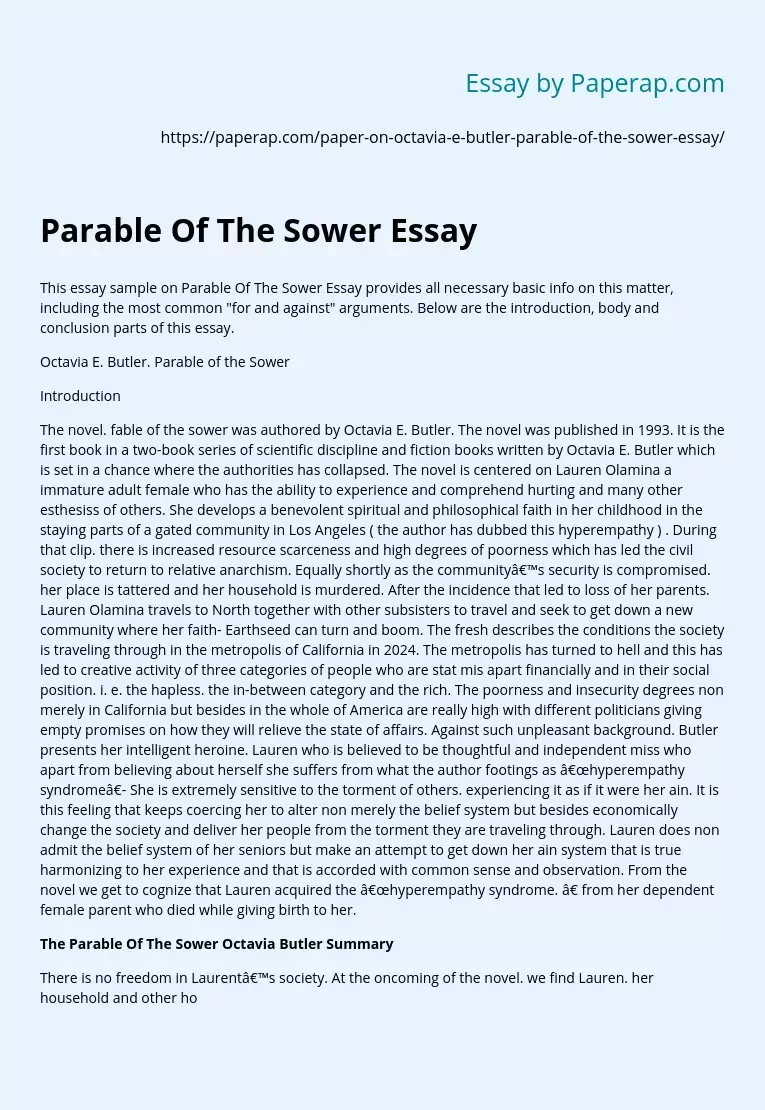 Parable Of The Sower Essay