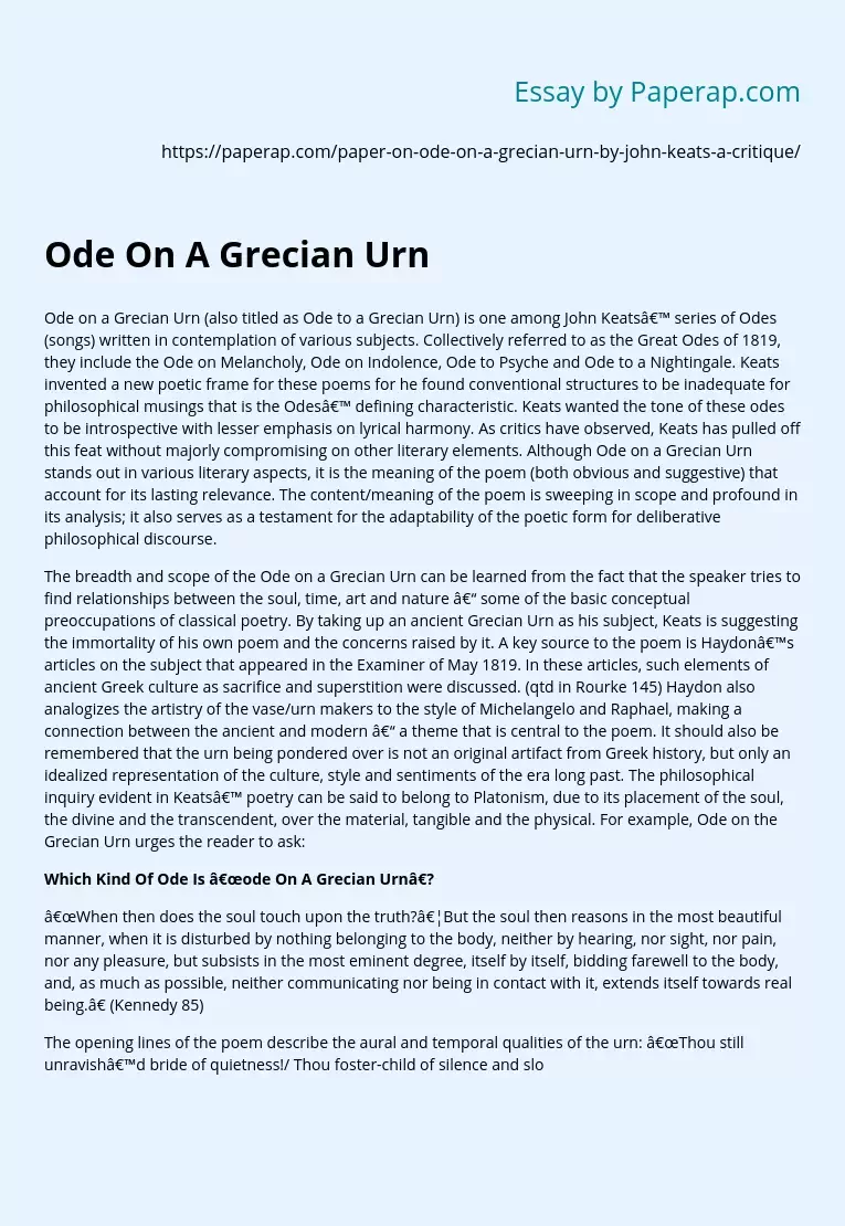 ode on a grecian urn critical analysis