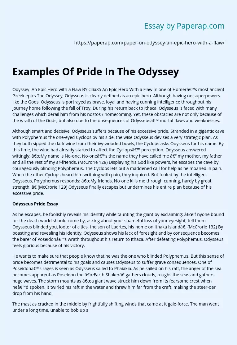 Examples Of Pride In The Odyssey