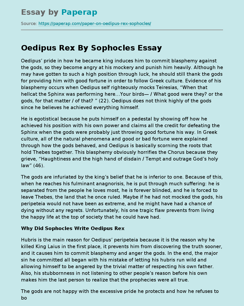 Oedipus Rex By Sophocles