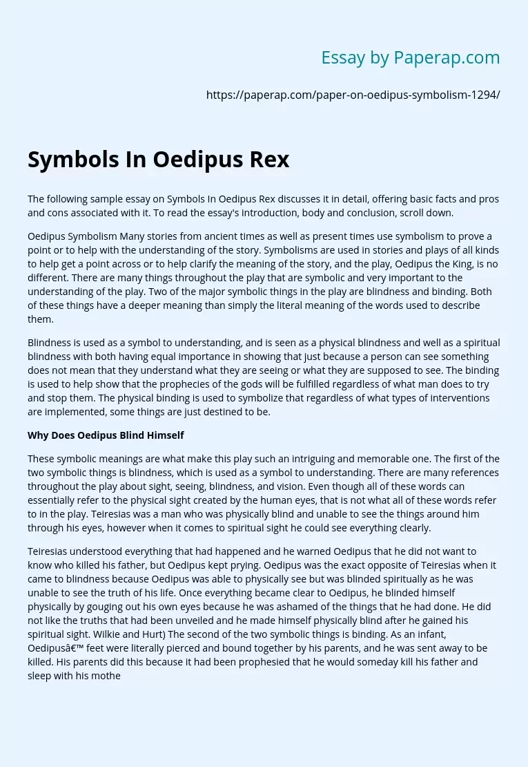 Реферат: Oedipus Sight Vs Blindness Essay Research Paper