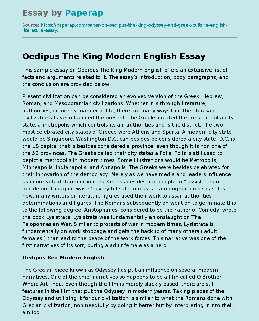 Oedipus The King Modern English