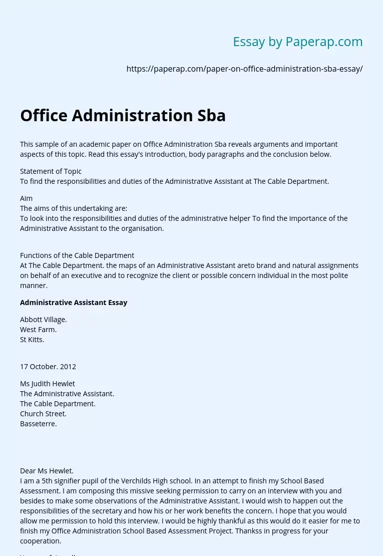 Office Administration Sba