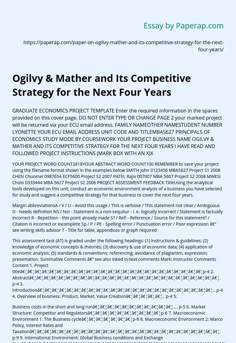 Ogilvy & Mather and Its Competitive Strategy for the Next Four Years