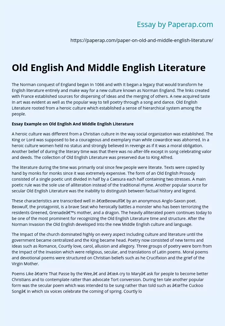 Old English And Middle English Literature