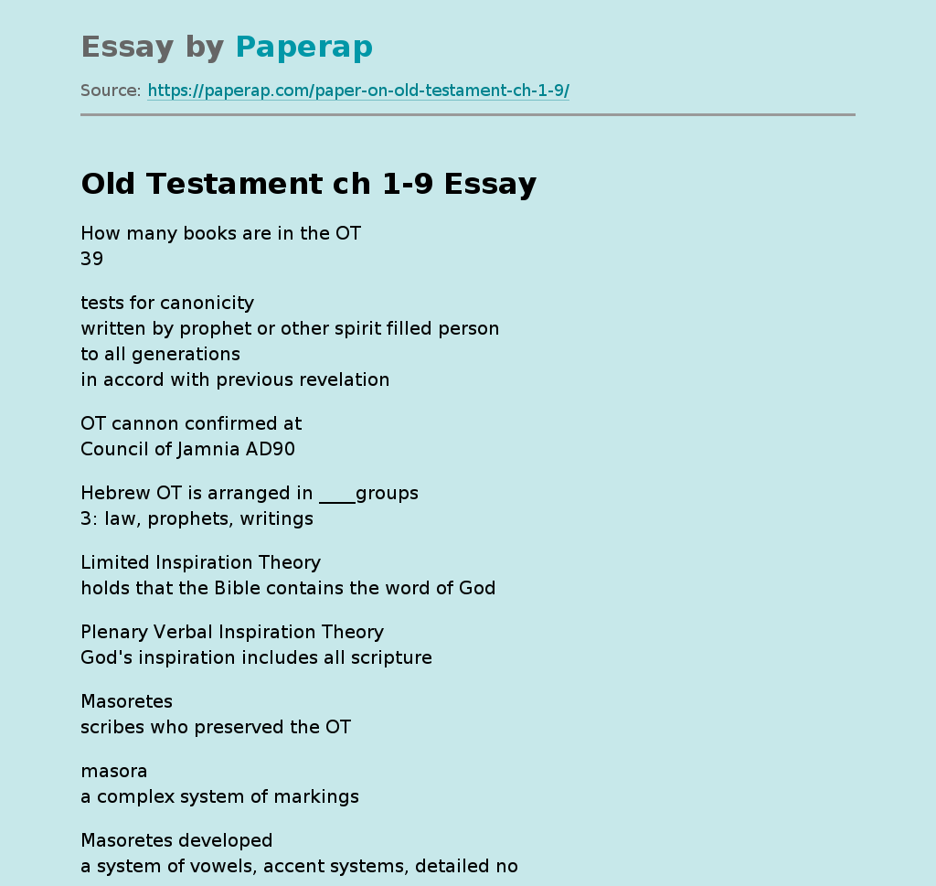 Old Testament ch 1-9