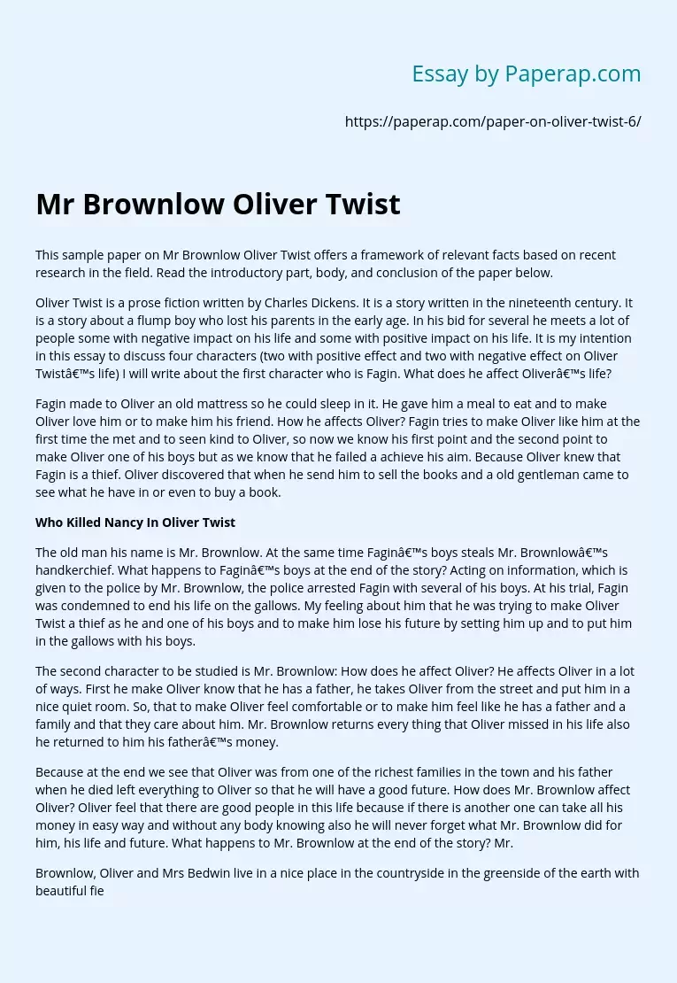 Mr Brownlow Oliver Twist