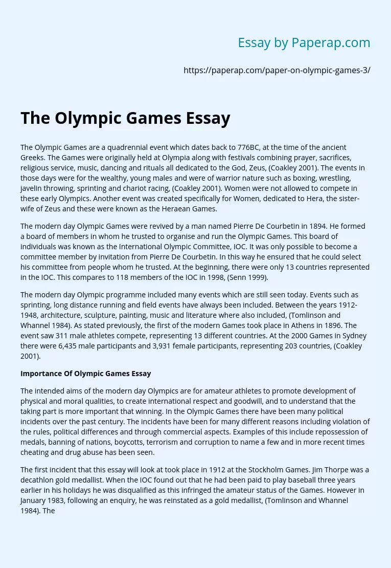 The Olympic Games Essay