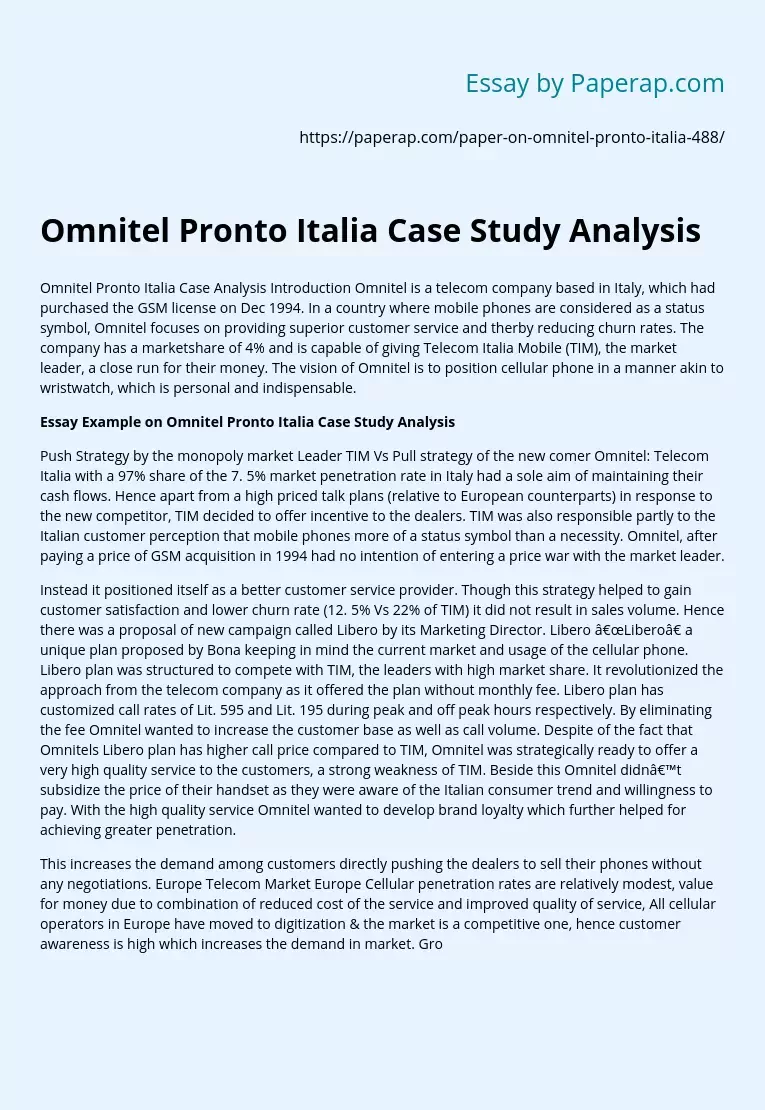 Omnitel Pronto Italia Case Study Analysis