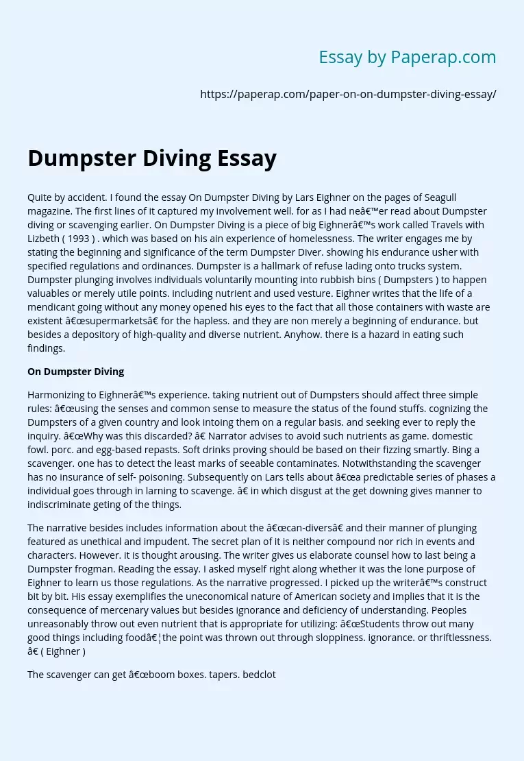 Dumpster Diving Essay