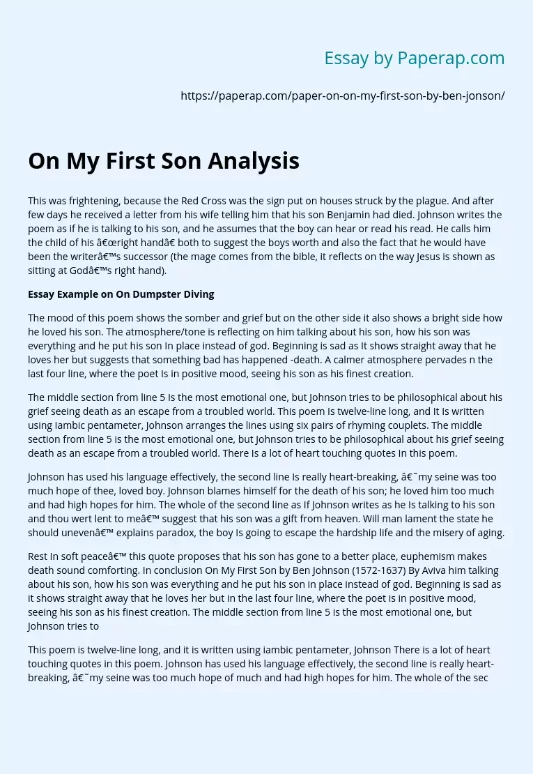 On My First Son Analysis