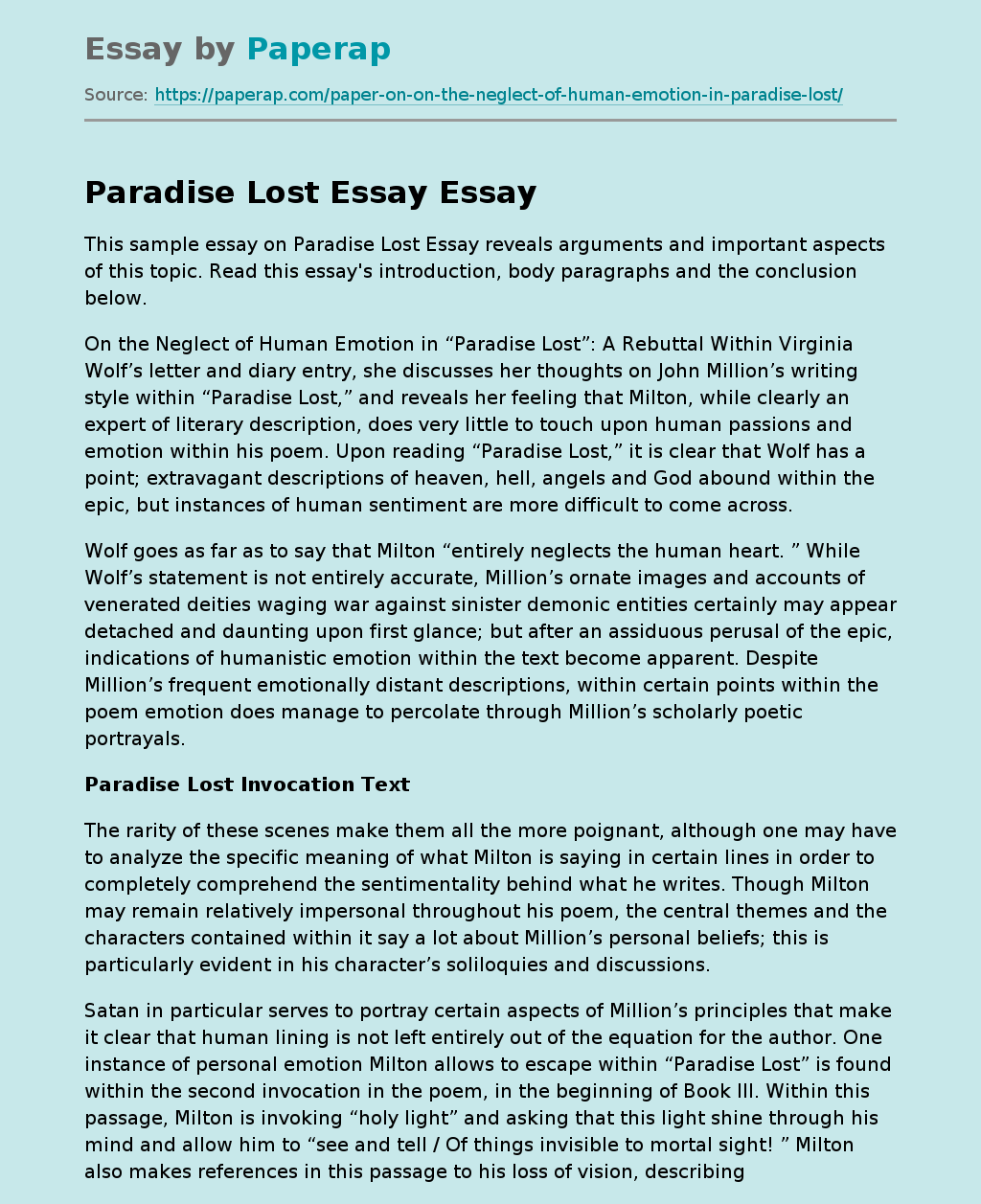 essay questions on paradise lost