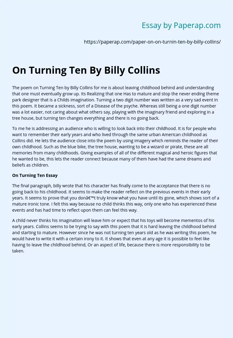 On Turning Ten By Billy Collins