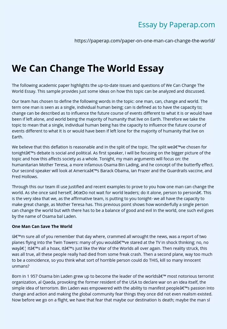 We Can Change The World Essay