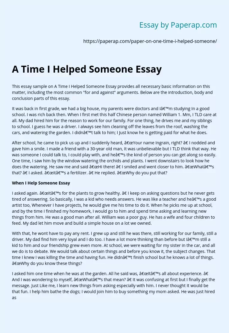 A Time I Helped Someone Essay