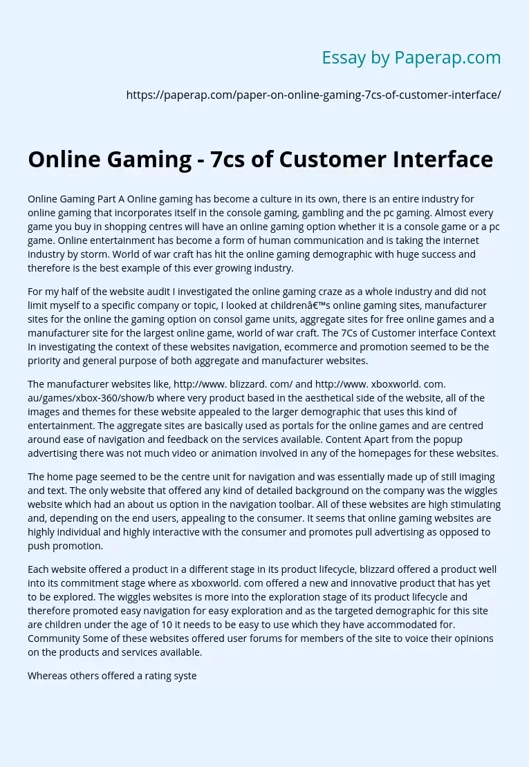 Online Gaming - 7cs of Customer Interface