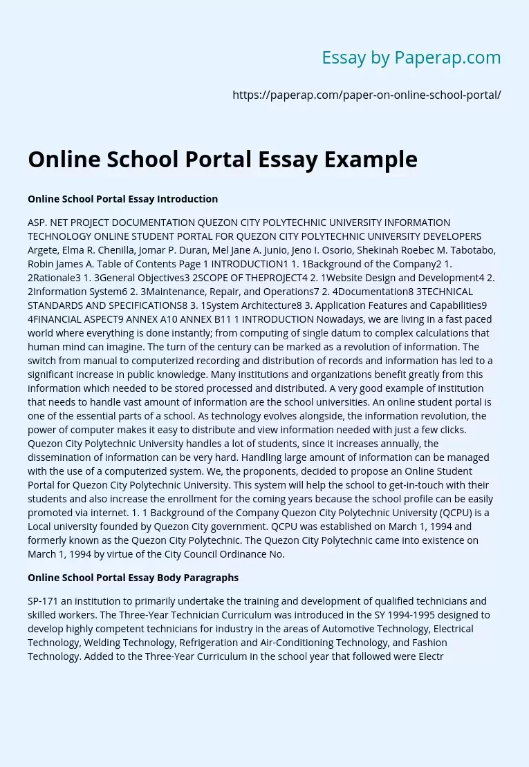 Online School Portal Essay Example
