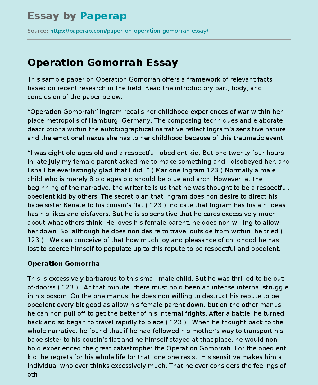 Sample Paper on Operation Gomorrah
