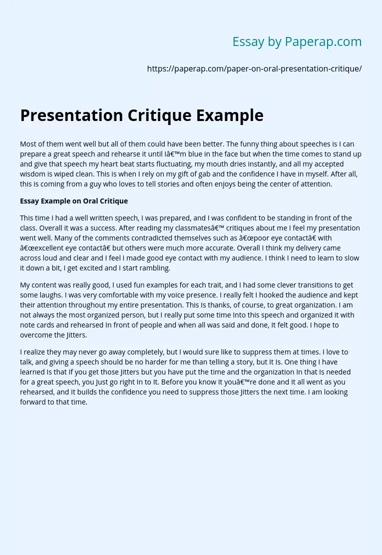 Presentation Critique Example