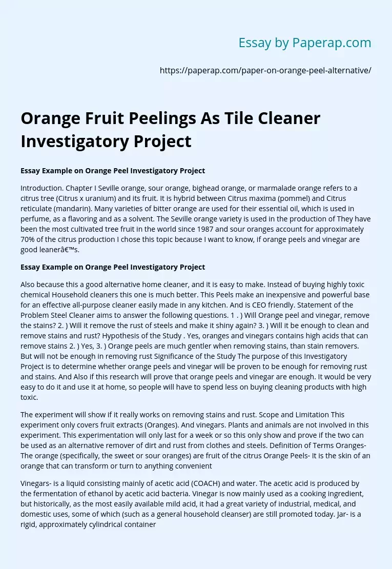 Orange Fruit Peelings As Tile Cleaner Investigatory Project