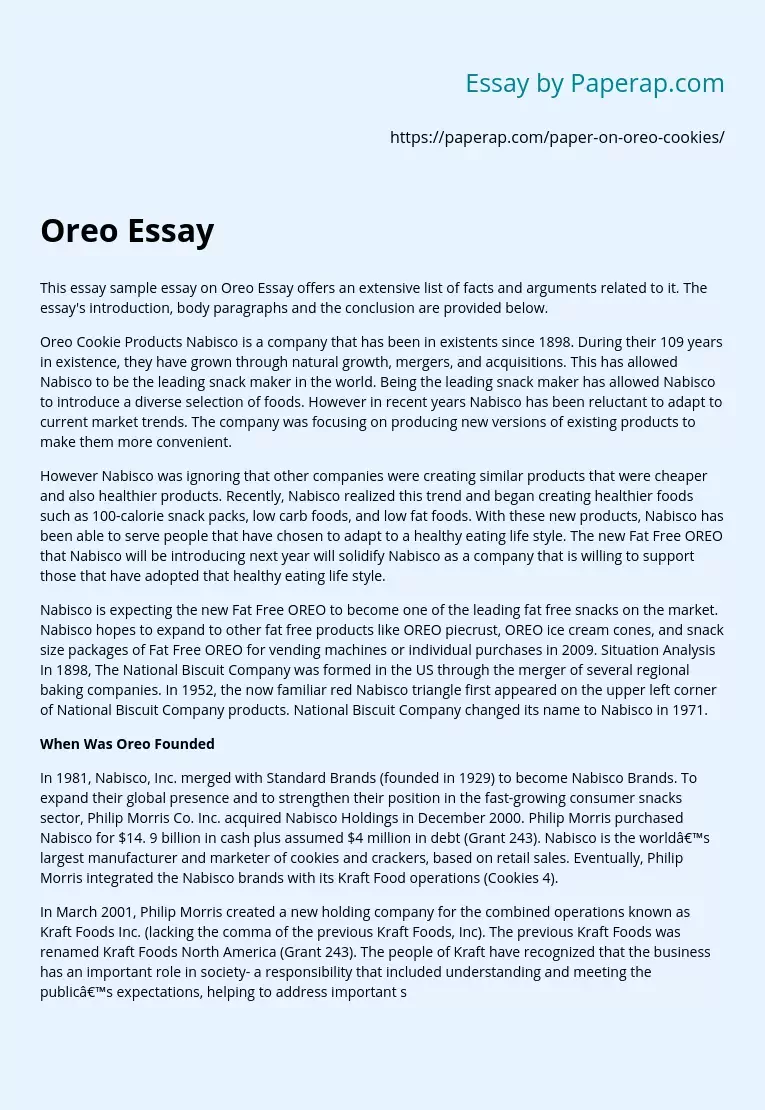 Oreo Cookie Products Nabisco Case Analysis