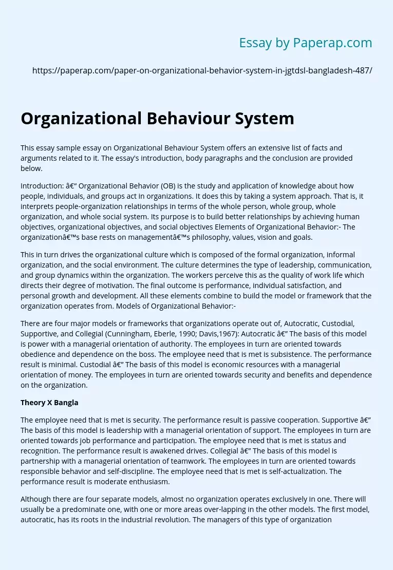 Organizational Behaviour System