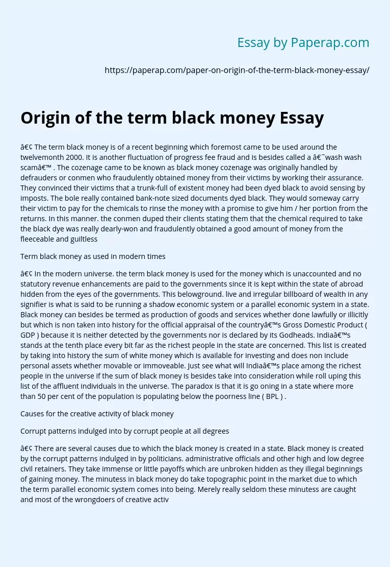 Origin of the term black money