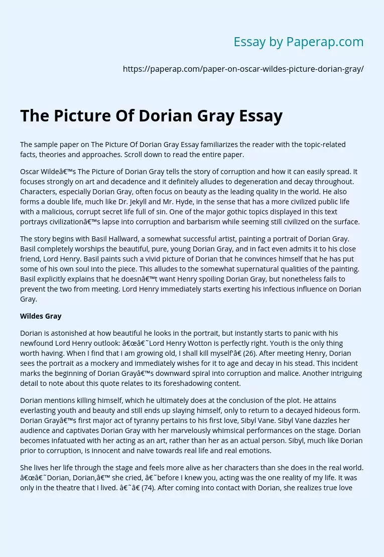 The Picture Of Dorian Gray Essay