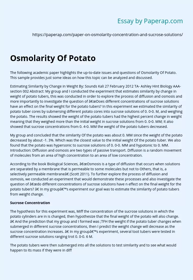 Osmolarity Of Potato