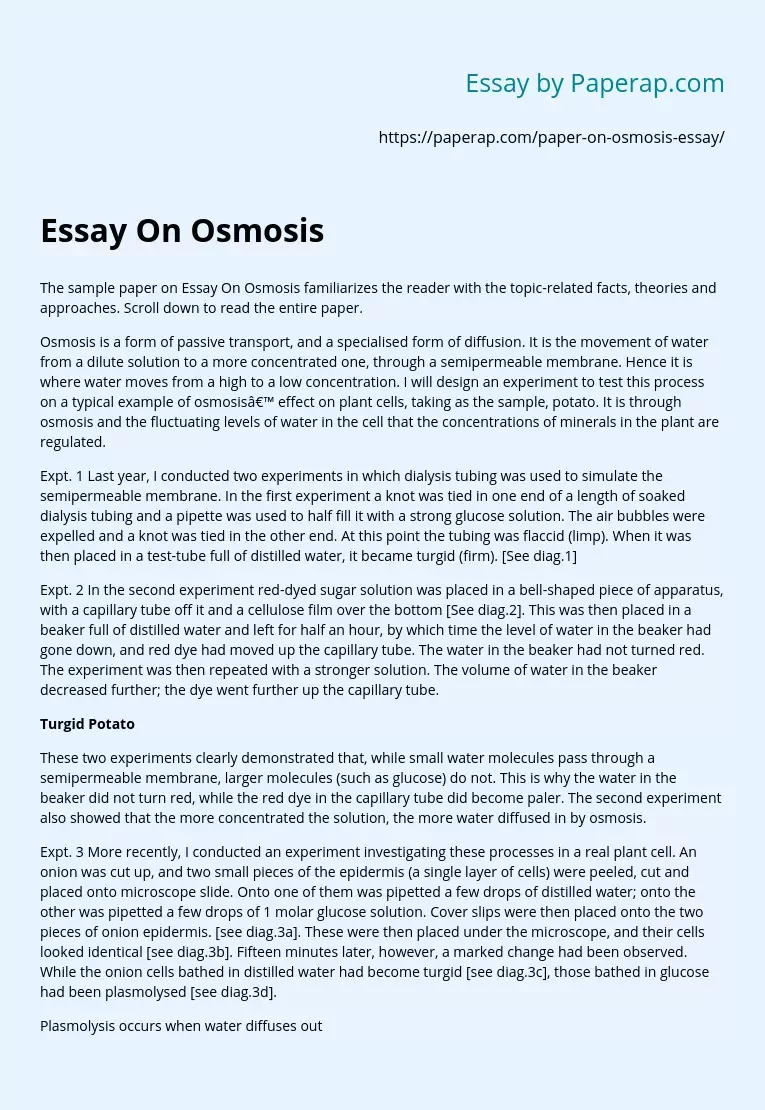 Osmosis Its Characteristics and Experiments