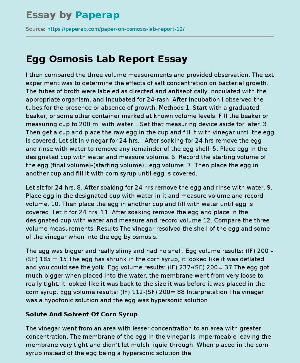 Egg Osmosis Lab Report